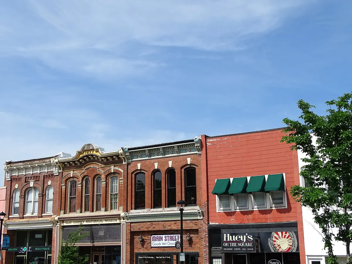 Historic storefronts on the square in Liberty, Missouri